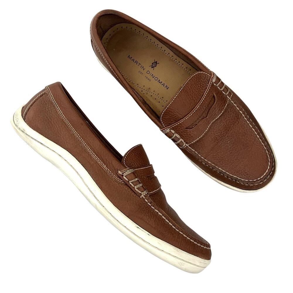Martin Dingman Brown Leather Penny Loafers white sole Made in Brazil classic